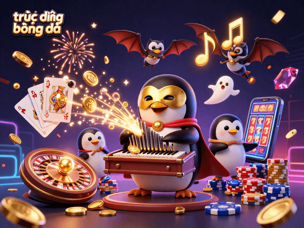 Enjoy high-quality trực tiếp bóng đá streaming with dynamic casino elements in this vibrant 3D scene.