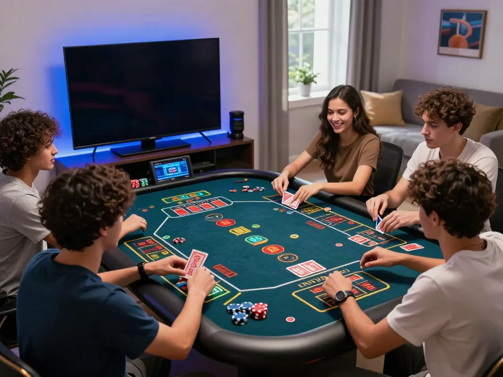 Engaged players at a virtual casino featuring ZBET betting games, showcasing excitement and interaction.