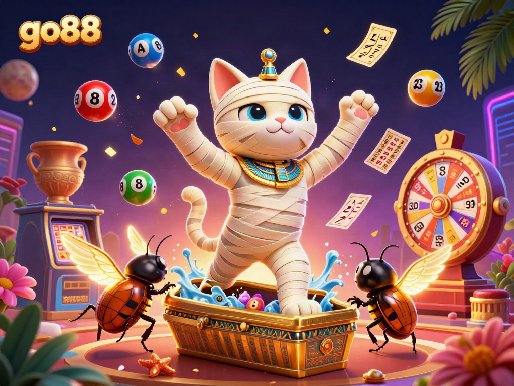 Experience go88's vibrant casino thrills with colorful elements bursting in a dynamic 3D illustration.