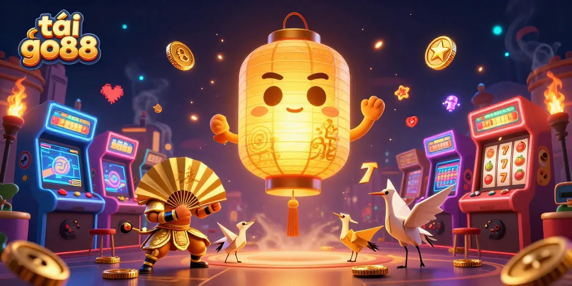 Play and win big with tải go88: a 3D illustration capturing the excitement of arcade gaming and lucky symbols.