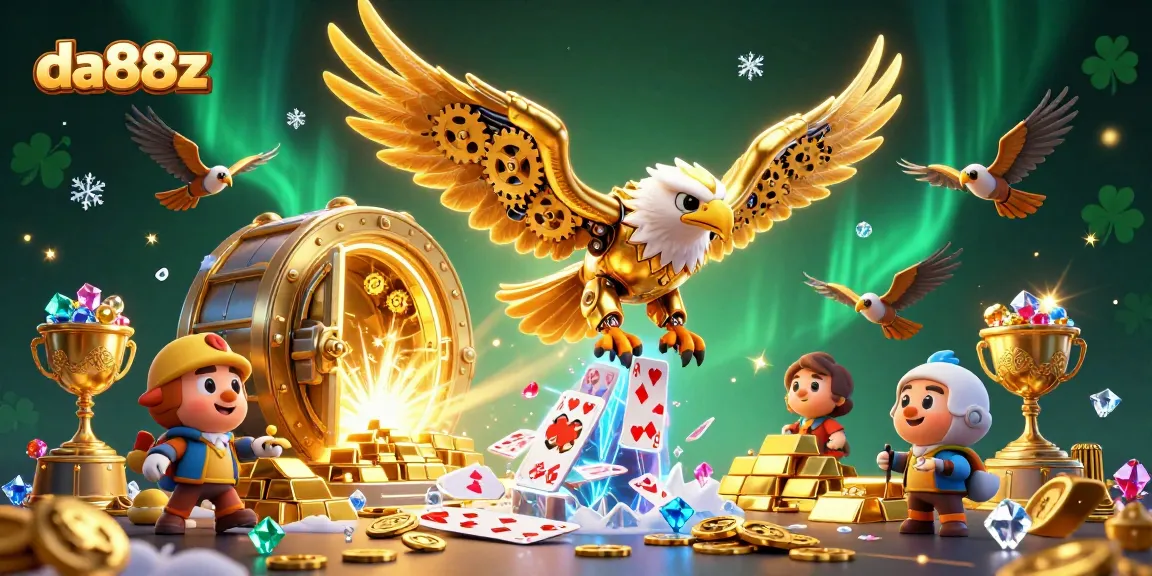 Experience thrilling slot adventures with da88z, featuring vibrant holographic cards and glimmering treasure.