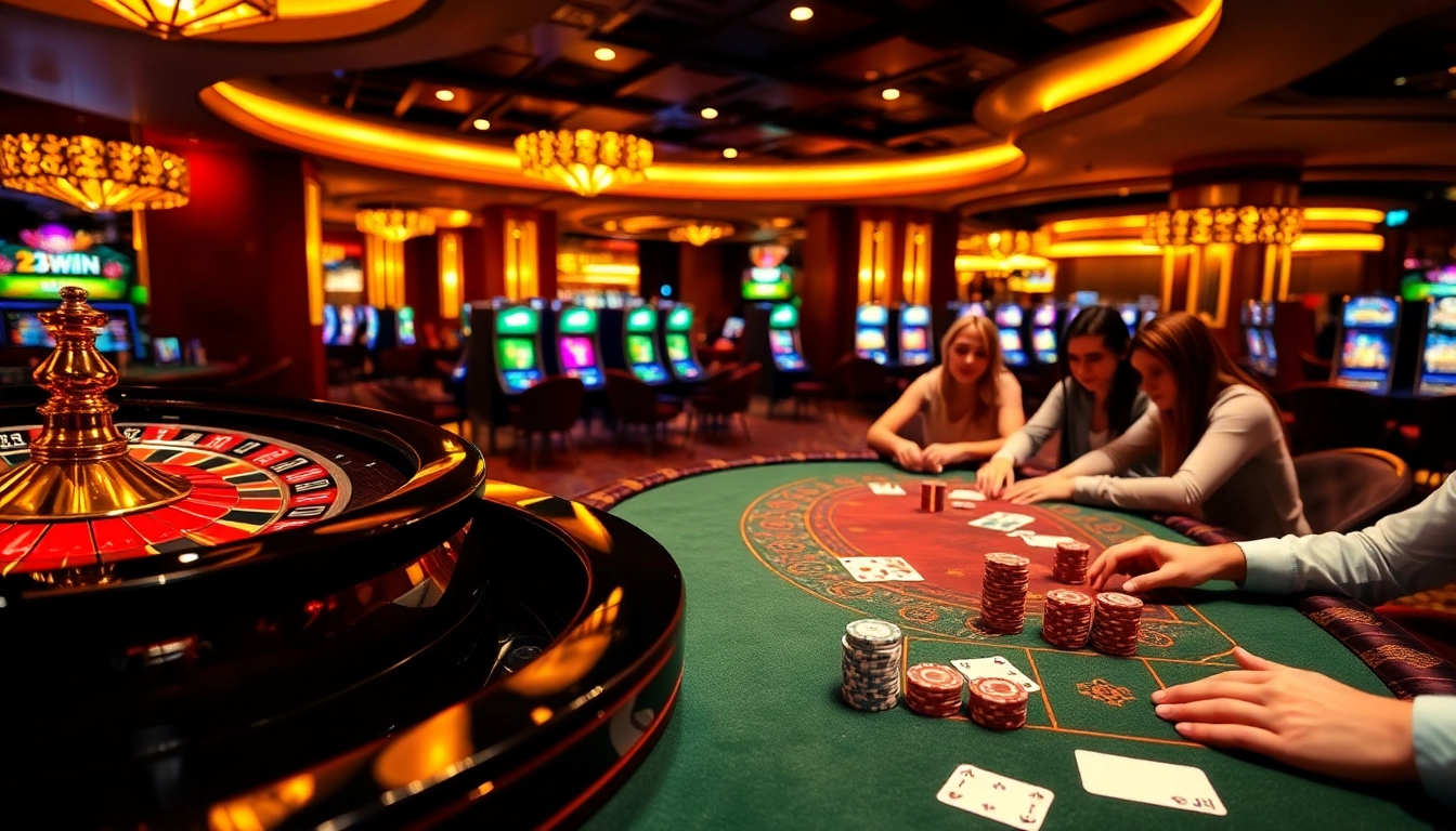 Experience thrilling games and luxury at 23WIN VIP casino with elegant tables and vibrant atmosphere.