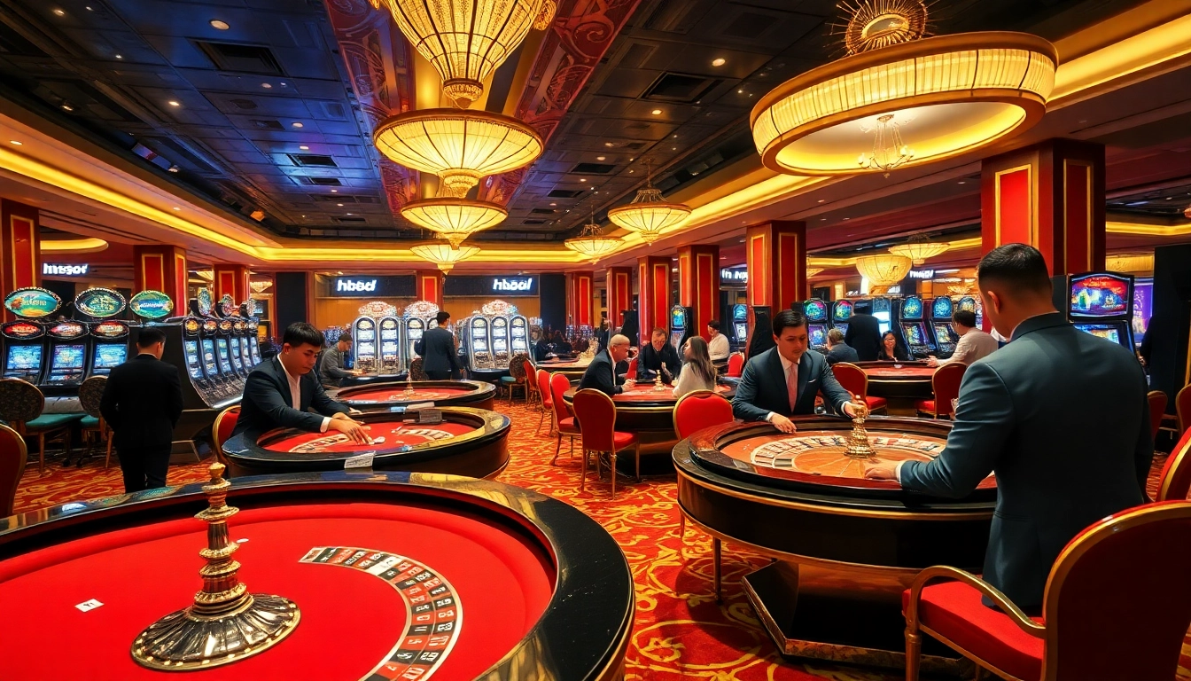 Experience the excitement of hb88 casino with vibrant gaming tables and players in action