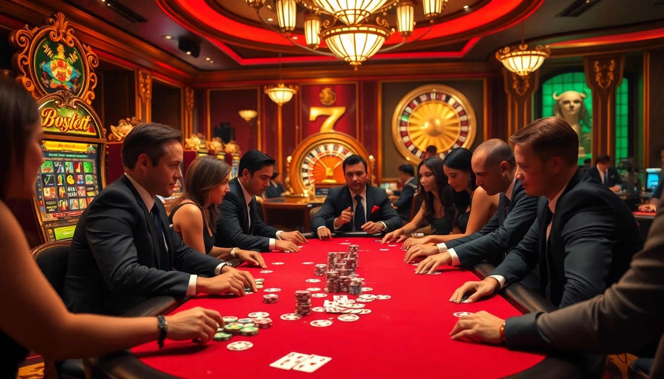 Engaging poker players at a luxurious table, highlighting the thrill of betting on 789pet.