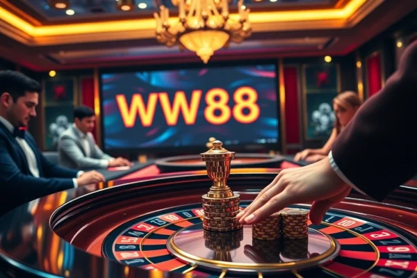 Experience the thrill of winning at WW88 with a vibrant casino scene featuring roulette and poker.