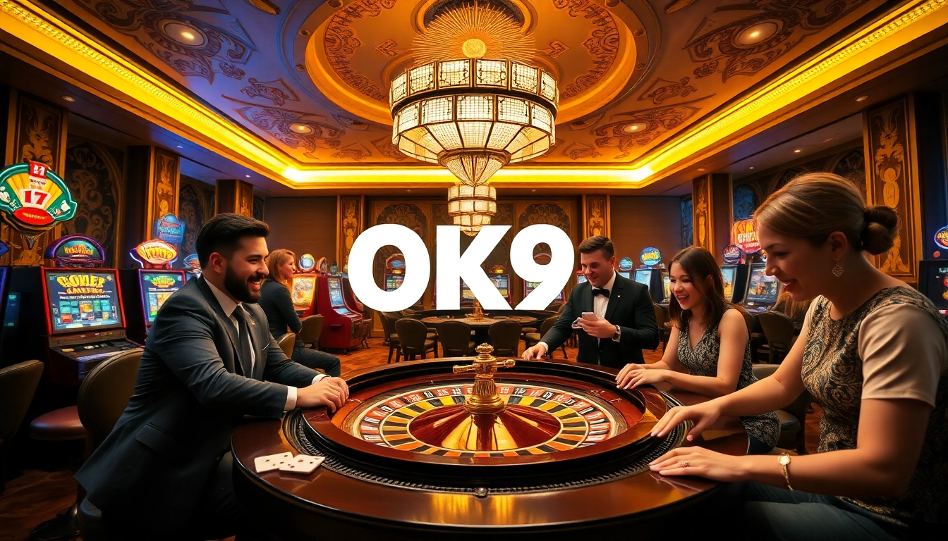 Engage in thrilling games at the OK9 casino with vibrant roulette and excited players.