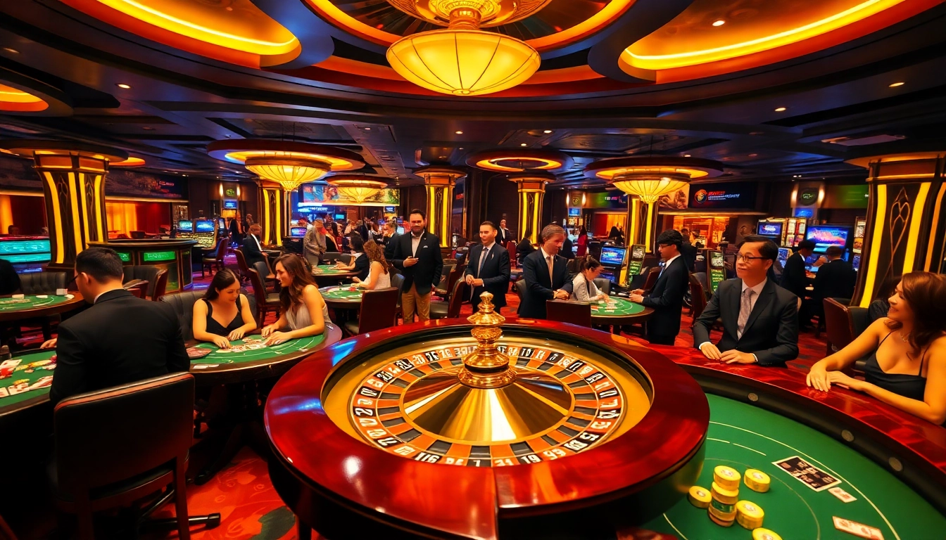 Experience sun win with thrilling casino games in a luxurious setting featuring poker, roulette, and excited players.