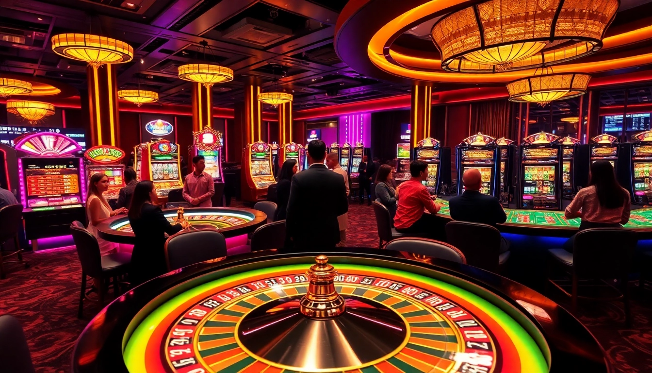 Gamblers engaging with exciting betting options at RR 88, showcasing vibrant casino elements.