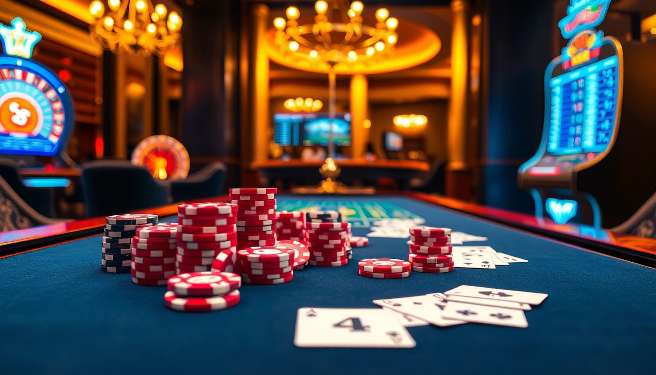 Engage in nhận định bóng đá kèo nhà cái 5 at a stunning casino table filled with vibrant poker chips.