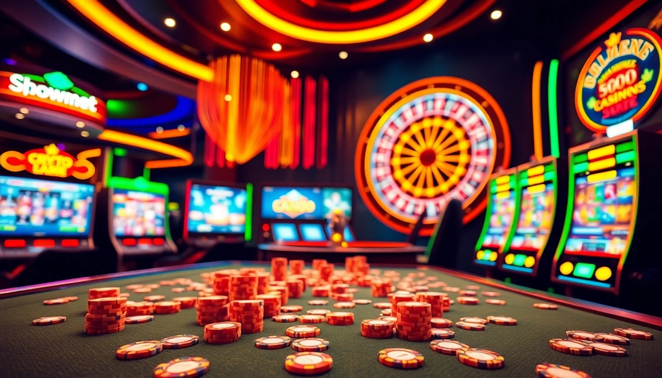 Engaging action at crypto online casinos, featuring vibrant virtual tables and slot machines.