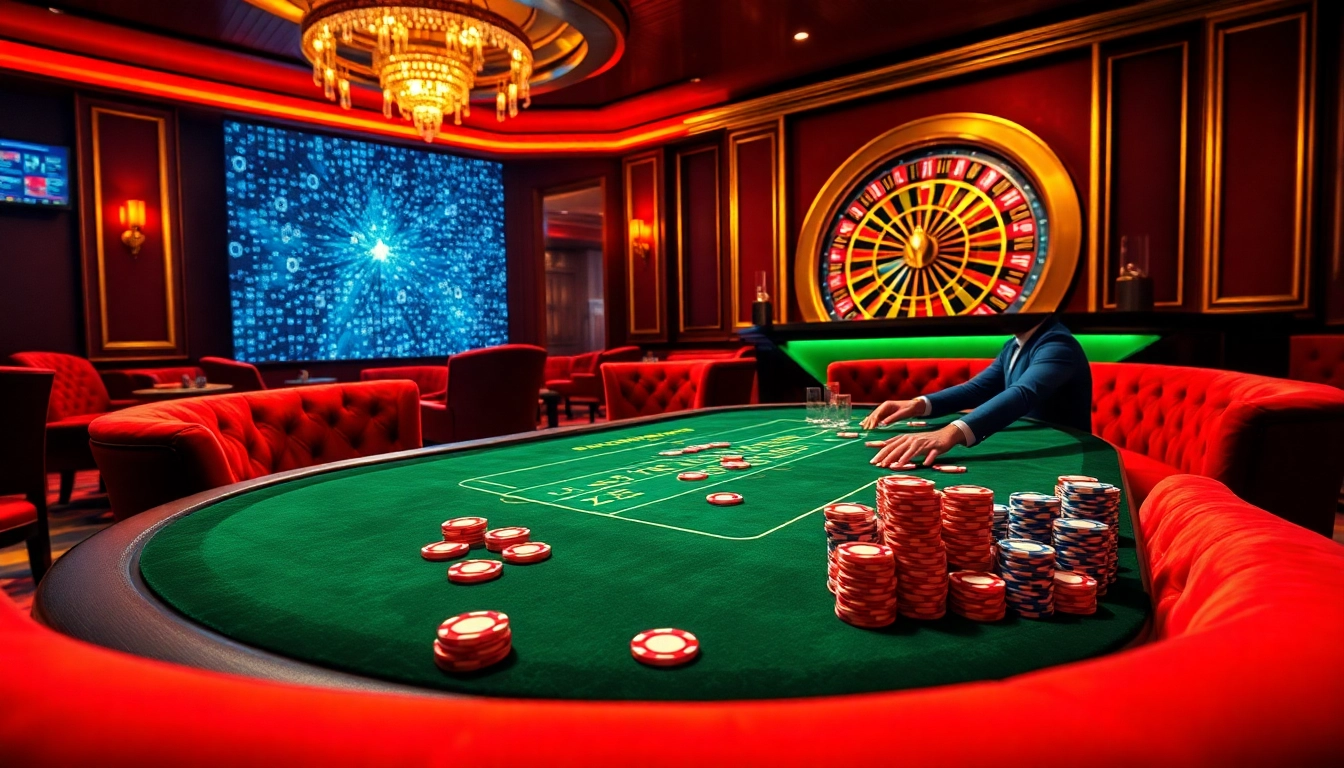 S666 casino table with vibrant poker chips and illuminated roulette wheel, capturing thrilling gambling energy.