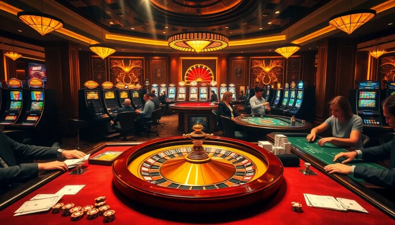 Experience the thrill of gaming at K9K9, featuring poker tables and roulette wheels in an upscale casino environment.