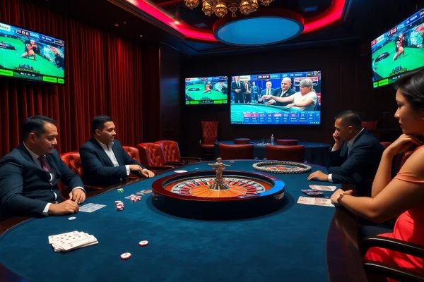Experience high-stakes gameplay and live football updates from https://socolive.mobi/ in a luxurious casino scene.