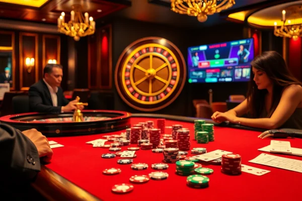 Players engage at a vibrant poker table at https://kong88.win, showcasing colorful chips and casino excitement.