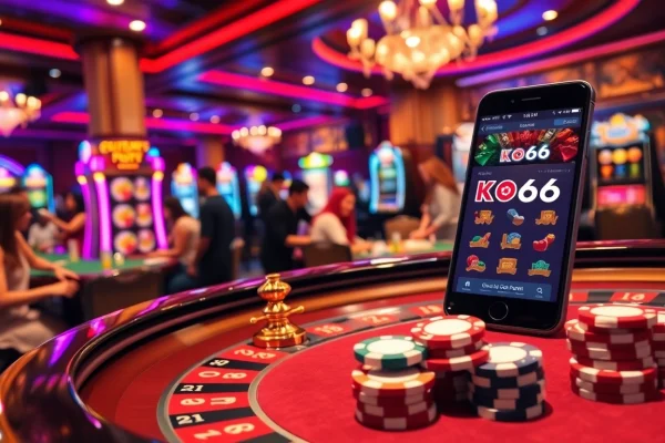 Trải nghiệm sự phấn khích của KO66 với những người chơi ăn mừng chiến thắng tại một sòng bạc chuyên nghiệp.
