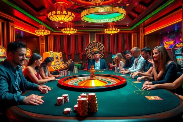 Experience thrilling gameplay at https://bem88.com with vibrant casino elements like poker chips and slot machines.