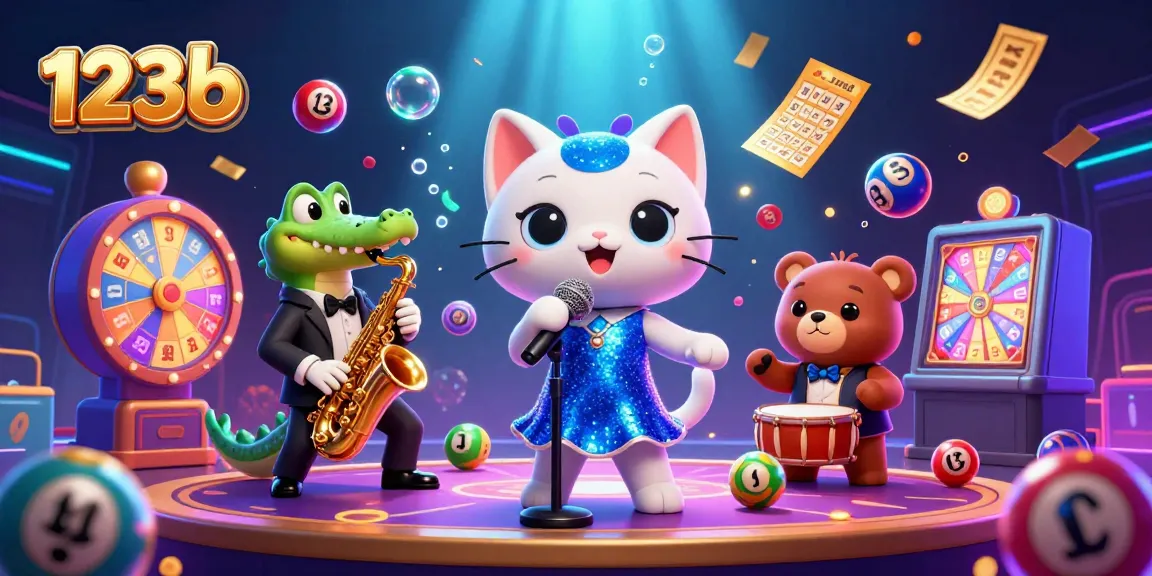 Experience thrilling games at 123b with vibrant lottery balls and captivating casino characters.