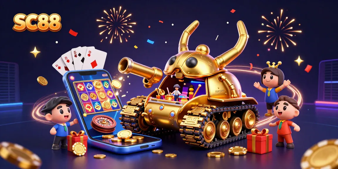 Engage with SC88's vibrant miniature casino inside a golden beetle tank, showcasing exhilarating gaming action.