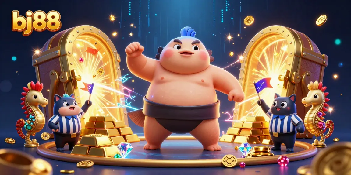 BJ88 elevates the excitement of casino gaming with a dynamic underwater scene featuring a puffed fugu and treasures.