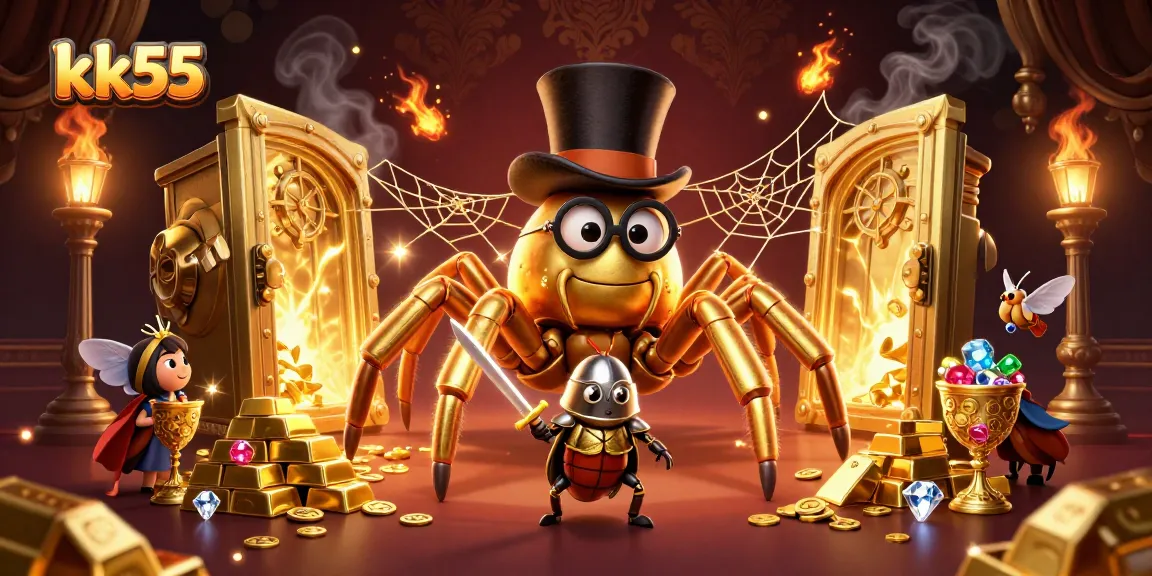 Engage with exciting games at kk55, featuring a golden tarantula and treasure amidst vibrant visuals.