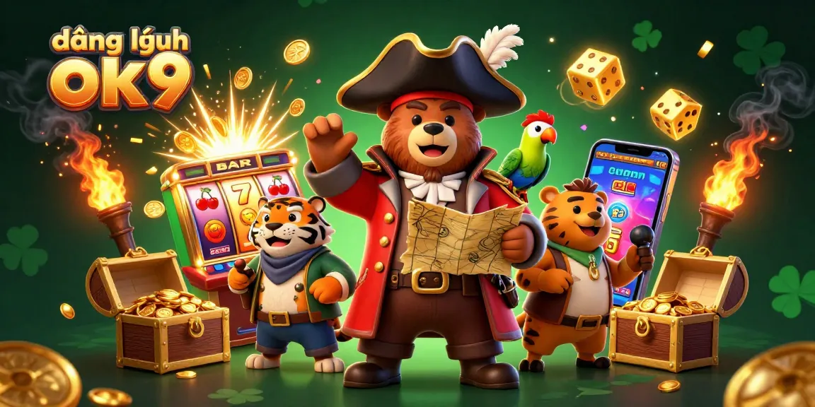 Experience thrilling gameplay with đăng nhập ok9, featuring vibrant 3D casino symbols and characters.