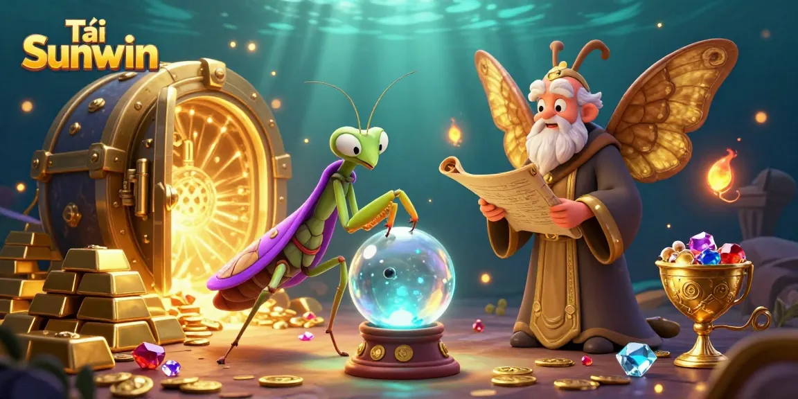 Tải Sunwin showcases a vibrant casino scene with a fortune teller and a moth librarian among treasures.