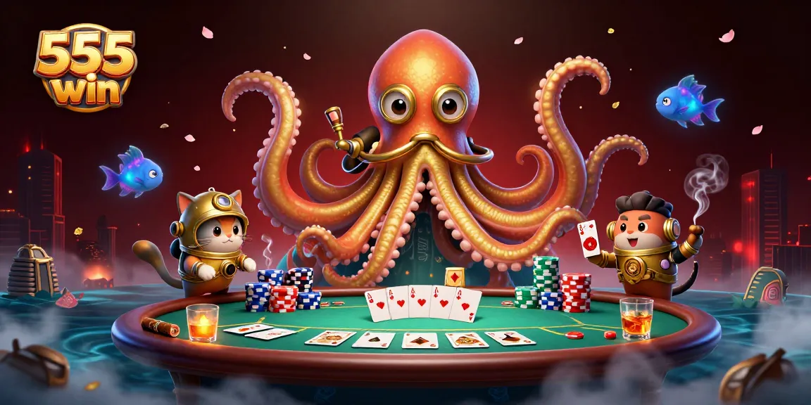 Experience the thrill of 555 win with a 3D kraken, diving cat, and poker action.