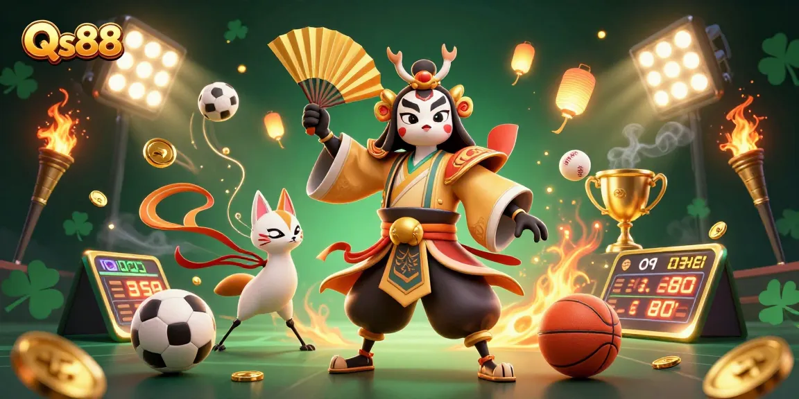 Engage in thrilling games at Qs88 with vibrant characters and dynamic sports elements in a stunning 3D scene.