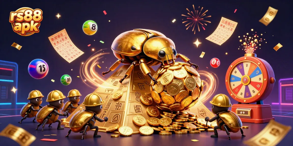 Experience the excitement of rs88 apk with vibrant casino games and lottery fun in this dynamic illustration.