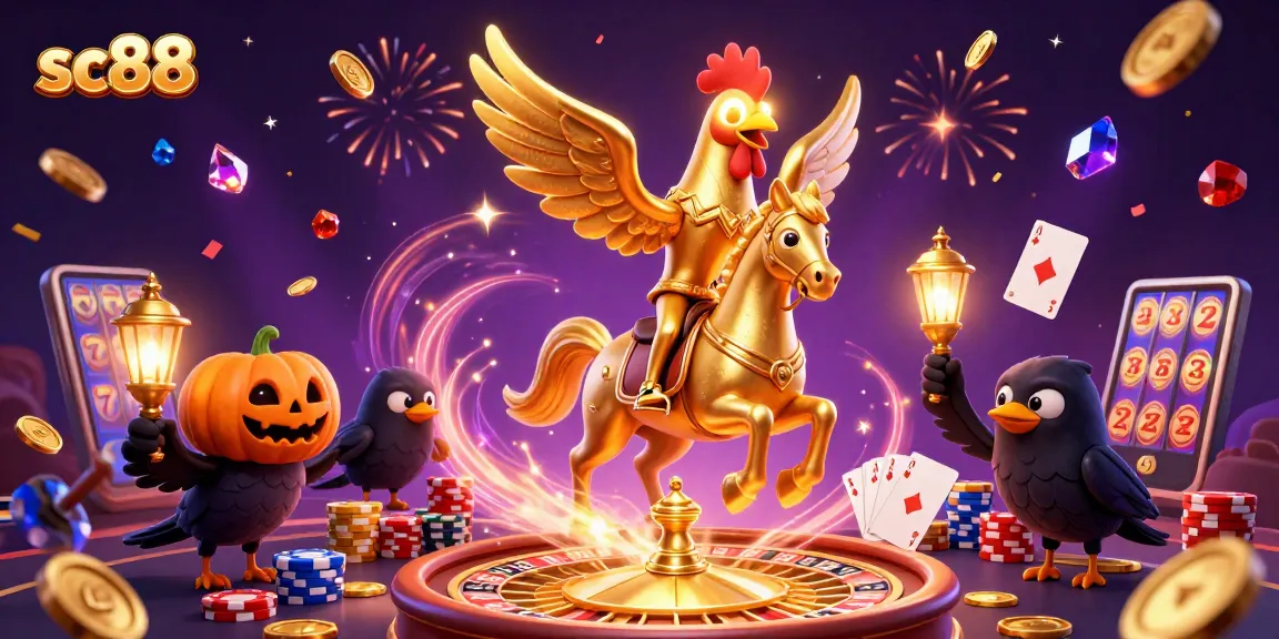 Experience the excitement of sc88 casino gaming with an illustrative scene of a golden rooster and friends.