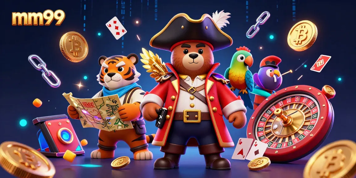 Join the mm99 adventure in this thrilling casino scene with our pirate captain bear and tiger, reveling in the excitement of gambling.