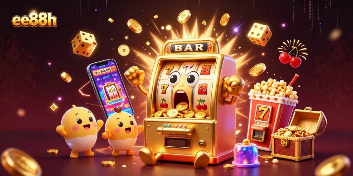 Experience the excitement with ee88h as golden slot machines hit the jackpot and celebrate in a vibrant casino scene.