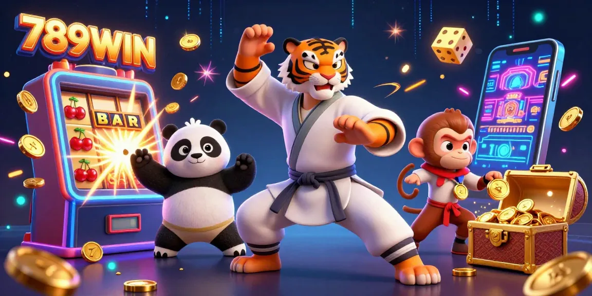 Experience thrilling gaming dynamics at 789WIN with animated characters and casino elements.