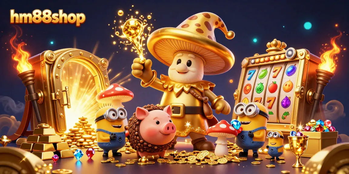 Engage with the magical treasures of hm88shop through vibrant 3D illustration blending slots and enchanting characters.