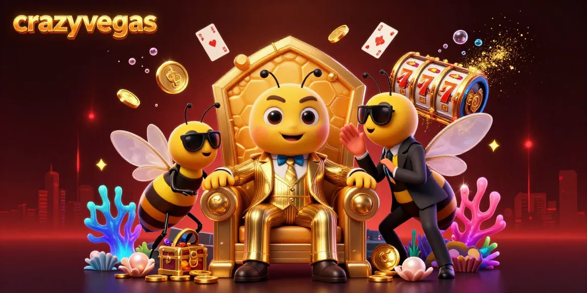 Experience vibrant high-stakes gaming at crazyvegas with a buzzing mob boss surrounded by treasures.