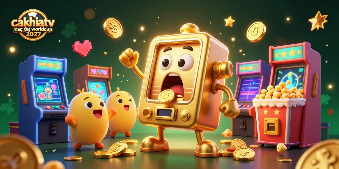 Cakhiatv trực tiếp worldcup 2027 showcases a golden slot machine hitting a jackpot among colorful casino elements.